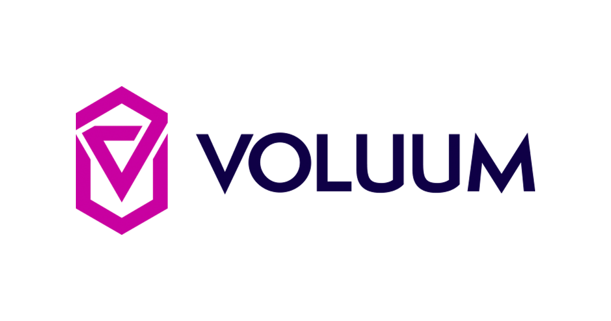 The logo of Voluum showcases a stylized magenta arrow nestled within a hexagon on the left, seamlessly followed by the bold, dark blue letters spelling Voluum against a crisp white background. VoiceDrop Ringless Voicemails