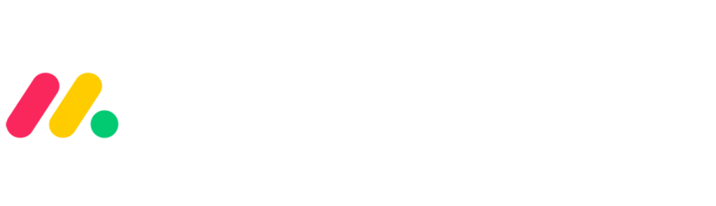 The monday.com logo features a colorful icon with pink, yellow, and green shapes, followed by the text monday.com in bold white font on a black background. VoiceDrop Ringless Voicemails